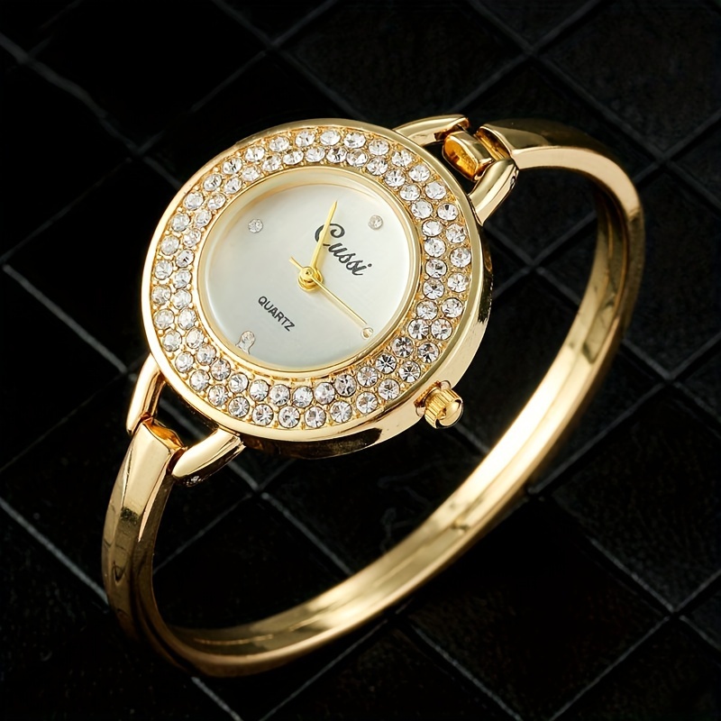 

Golden Rhinestone Quartz Watches Stainless Steel Strap Elegant Stainless Steel Dial For Women Men Gifts For Eid