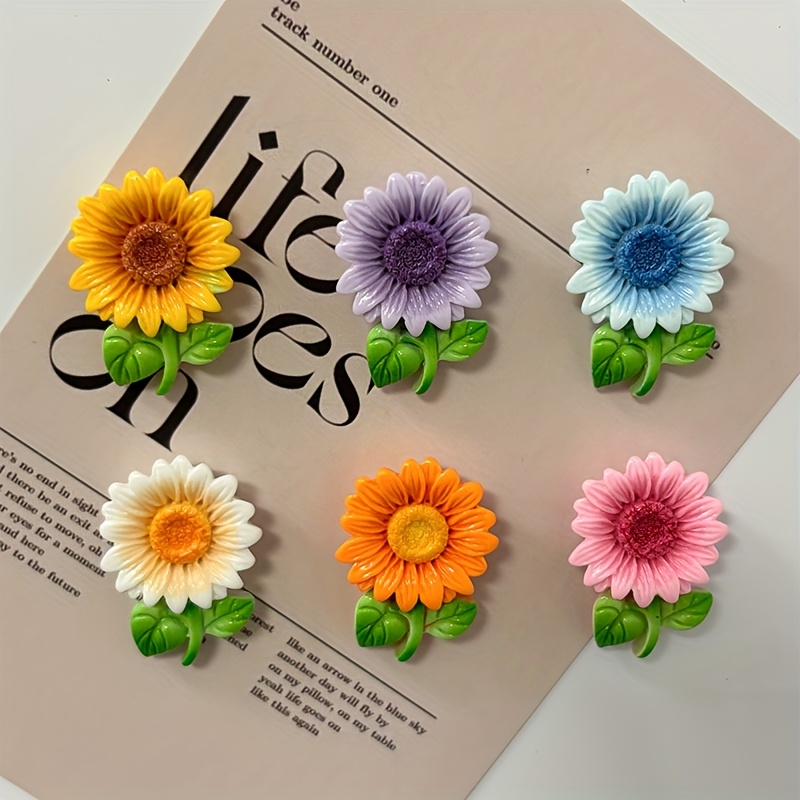 E-shop 6 bunte Sonnenblumen-Kühlschrankmagnete aus Harz für Küche , Whiteboard-Aufkleber, kreative Dekoration für Zuhause Büro
