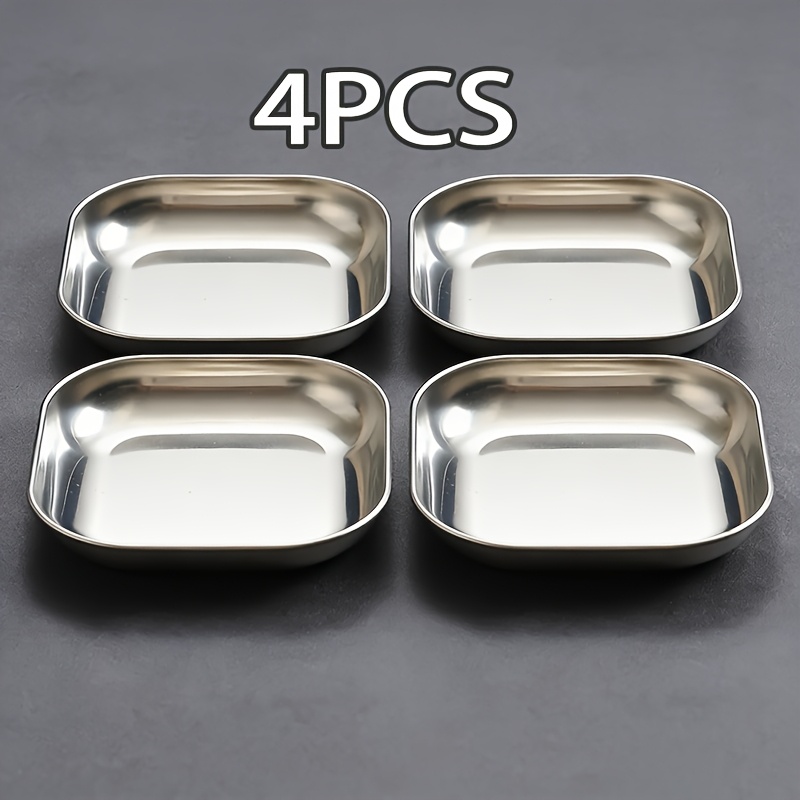 TEMU Set de 4 assiettes carrées en acier inoxydable, assiettes de service épaissies et empilables, vaisselle durable et facile à nettoyer pour os,