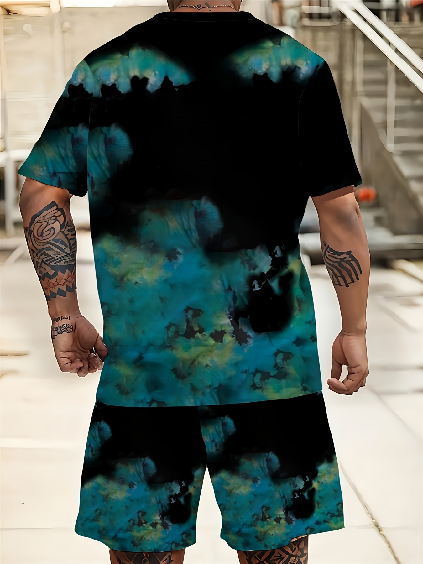 Anime Print T-Shirt And Shorts, Street Style, Casual And Comfortable, Men'S Short-Sleeve And Shorts Set, Plus Size