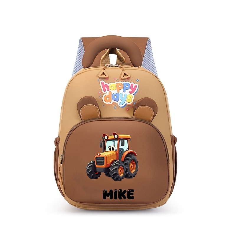 TEMU Sac à dos décontracté marron et , personnalisable avec du des , des chiffres ou des dates. Doté d'un imprimé voiture et d'oreilles de dessin