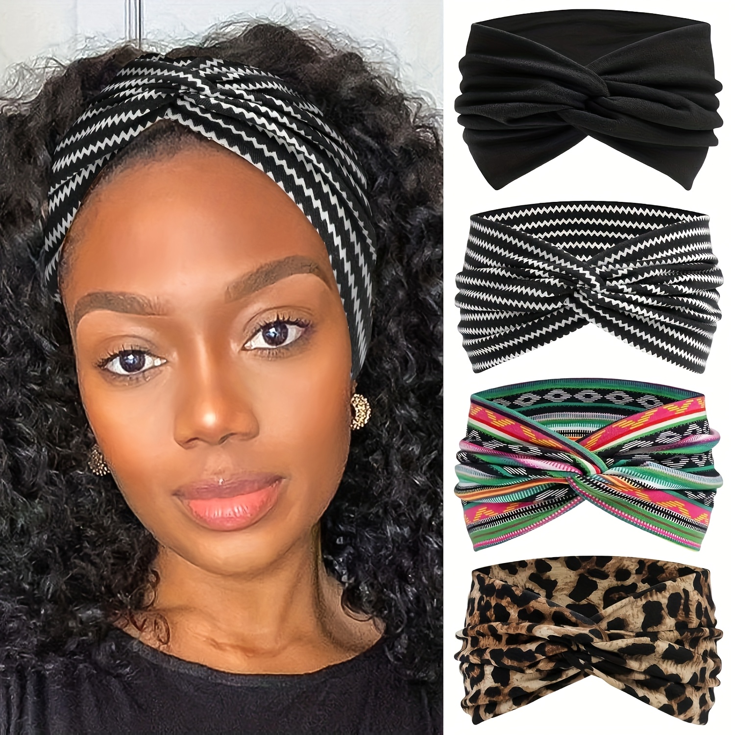 E-shop 4er-Set Damen Stirnband - Bohemian Style Knoten Stirnbänder, Weiche und dehnbare Haar-Accessoires, Geeignet für , Yoga und formelle Anlässe -