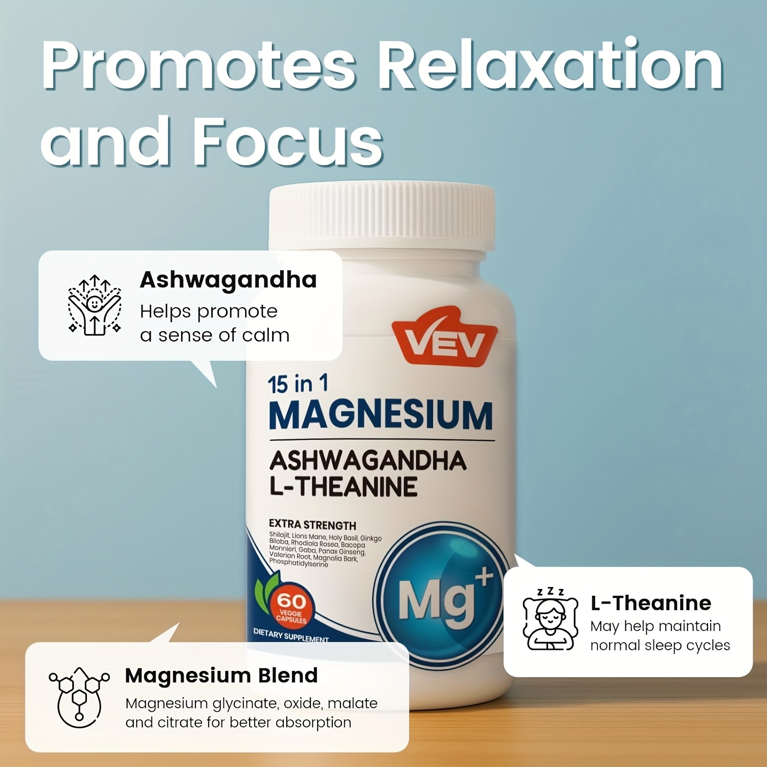 Stress Manager Capsules with Rhodiola, Ashwagandha & Magnesium for Mood, Sleep & Cortisol Balance, 60 Count