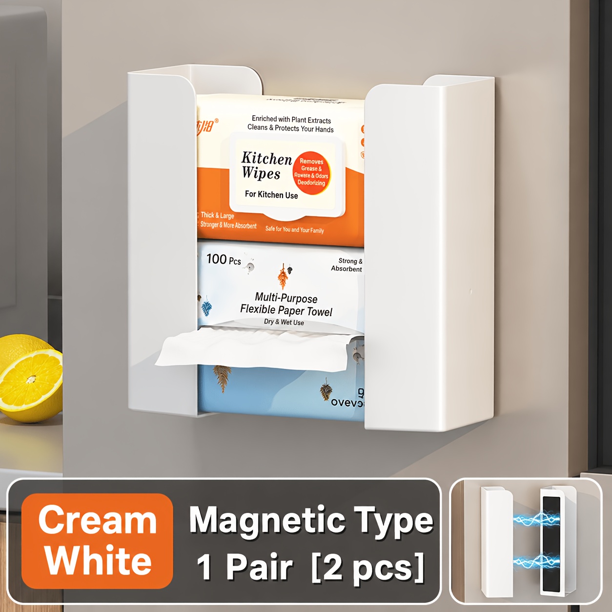 TEMU Vanmisen Magnetic Tissue Box Holder Wall-mounted Suitable For Refrigerator & Fridge, Split-type Tissue Dispenser With Magnetic Base, Space-