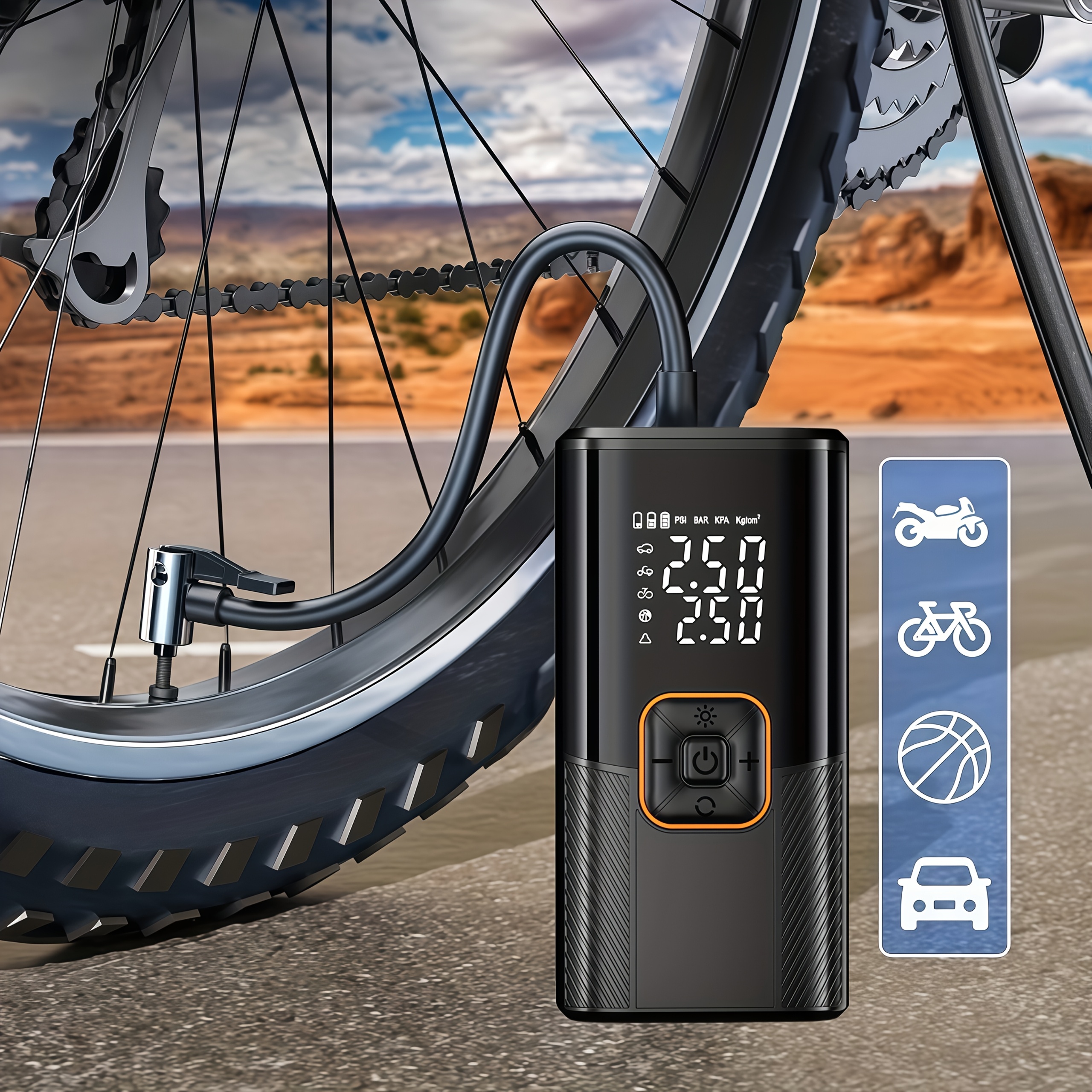 Pompe à pied professionnelle pour vélo, moto et trottinette gonflable avec manomètre précis