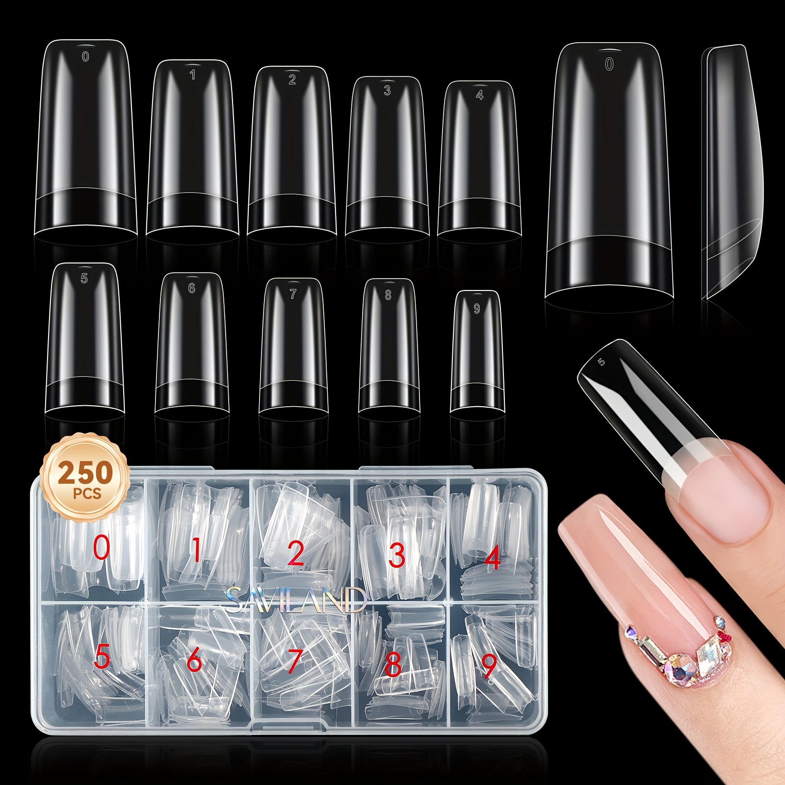 

Saviland Acrylic Nail Tips: Clear Tips 10 Size Half Cover Nail Tips Gel X Nail Tips Acrylic Nails Diy French Nail Tools Nail Extension Manicure Builder Gel Long Nail