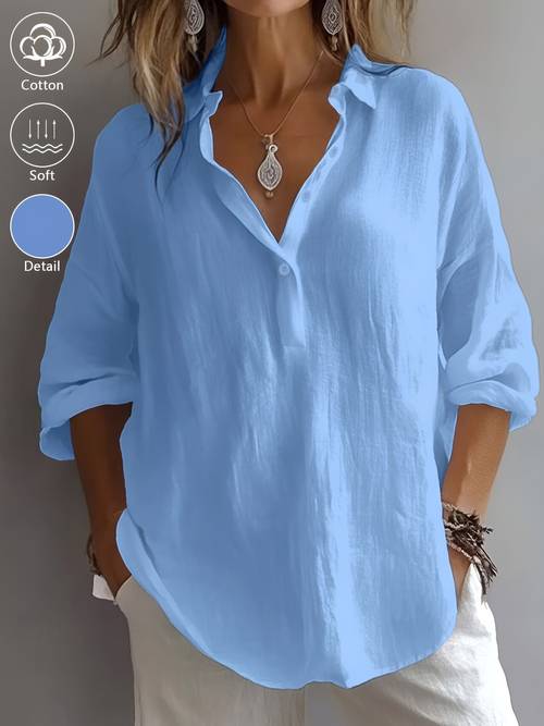 womens elegant solid color collar 3 4 sleeve blouse wear fashion versatile 3 4 sleeve daily outing office essential top