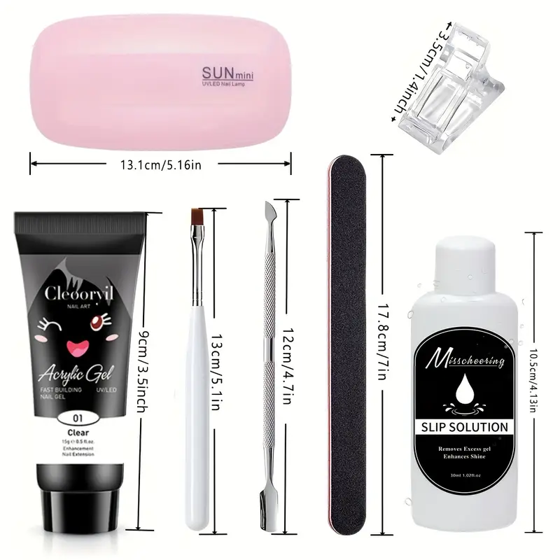 gel nail extension set including 5pcs of extension nail lamp primer wash free seal pen wash water transparent nail mold and a full set of gel nail tools suitable for beginners of nail enhancement and holiday gifts Product details 3