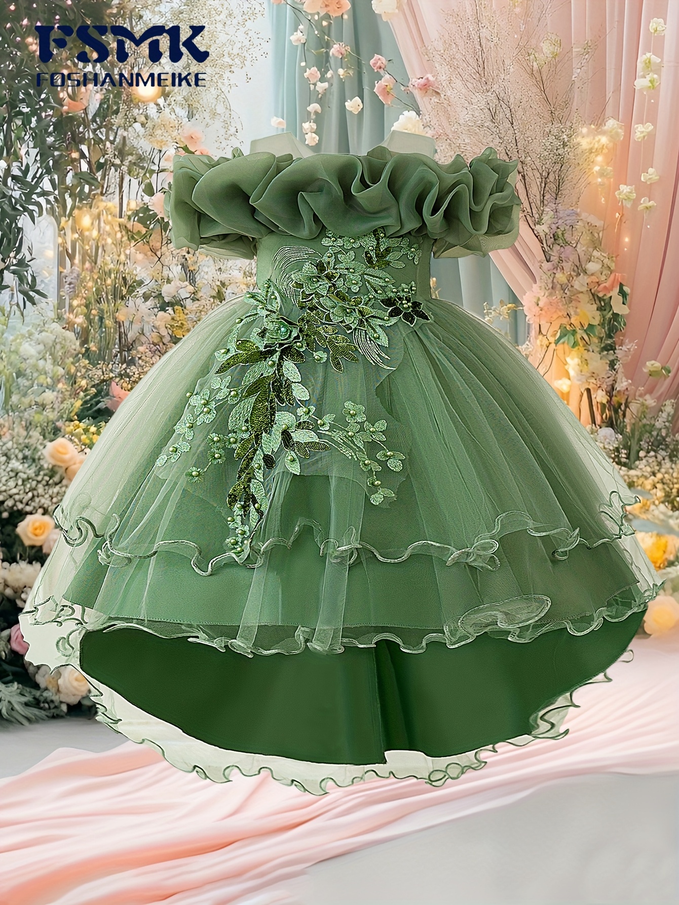 new style shoulder strapless dress girls a small train - Temu