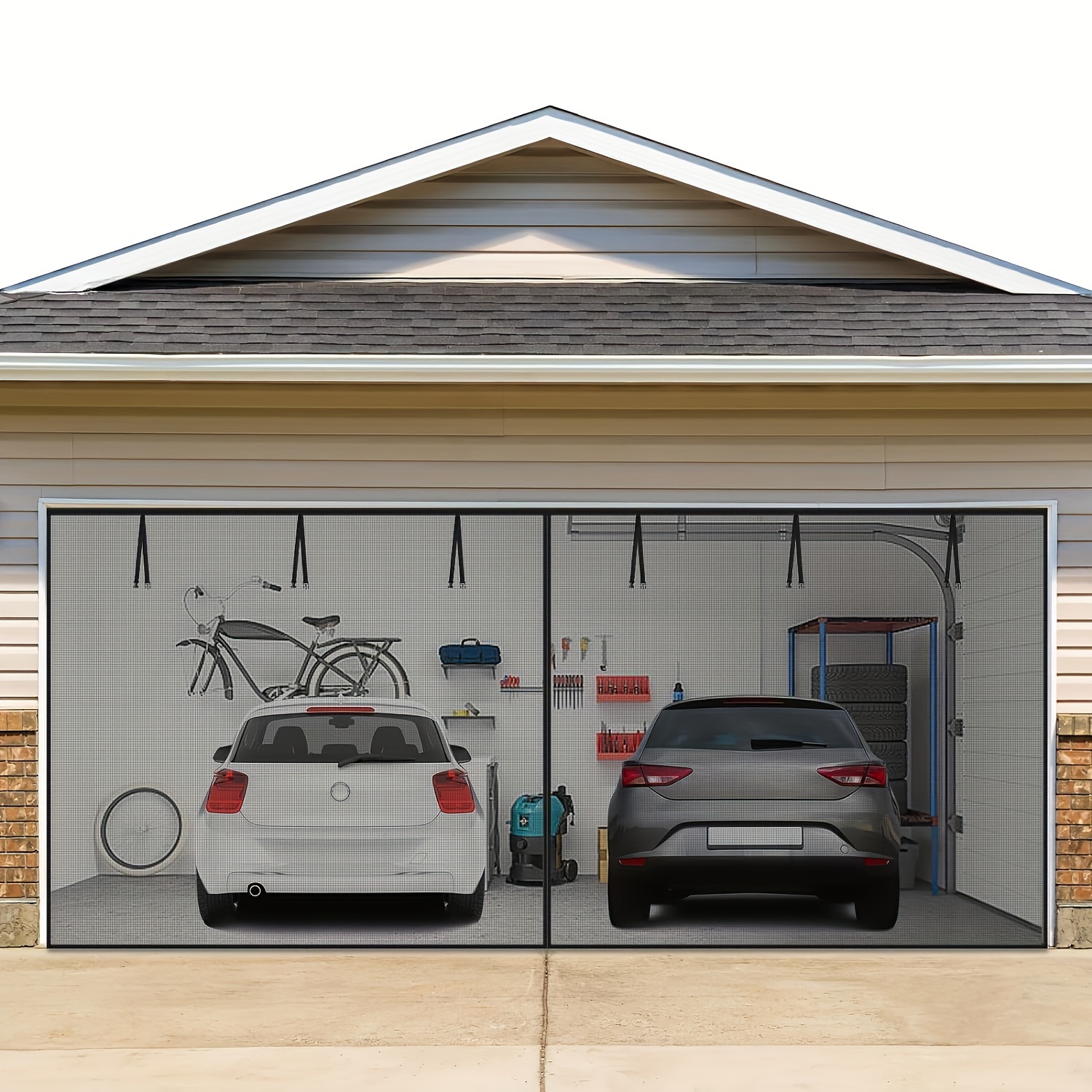 

Garage Door Screen For 2 Car 16x7ft - Magnetic Closure, Reinforced Fiberglass Mesh, Heavy Duty Weighted Bottom, Hands-free Operation, Easy Assembly & Pass-through