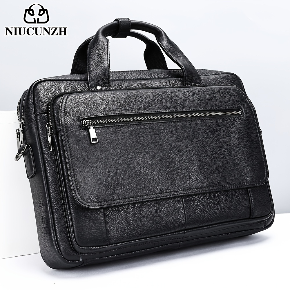 mens genuine leather handbag 15 inch laptop travel Temu United