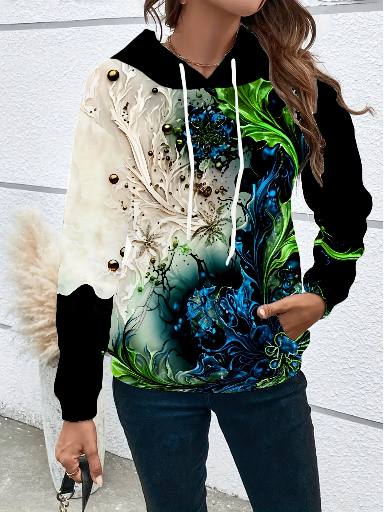 Damen Hoodie Langarm Einfarbig - Oversize Sweatshirt Für Herbst Mit Taschen