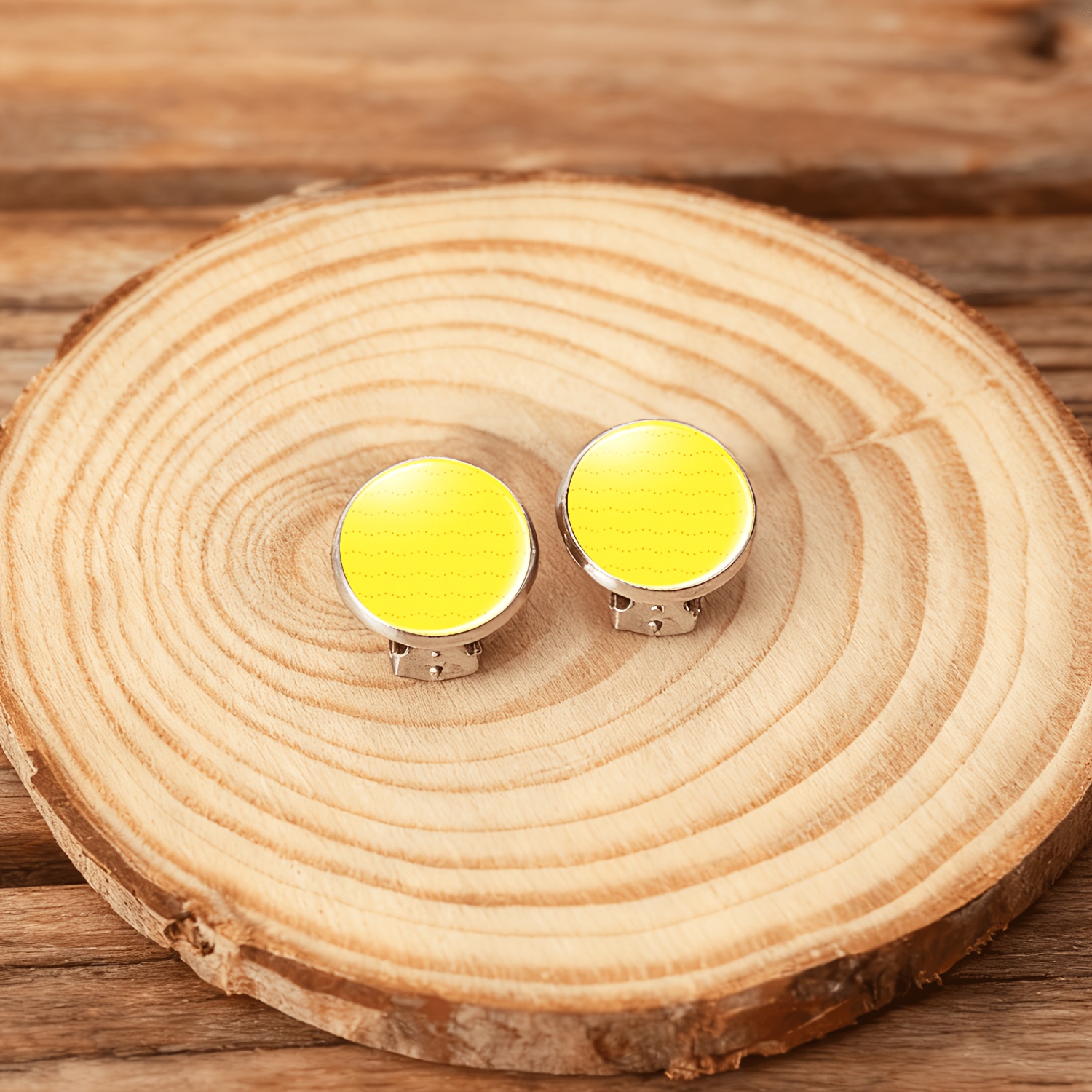 2pcs No-Piercing Circular Glass Face Earrings Set for Women