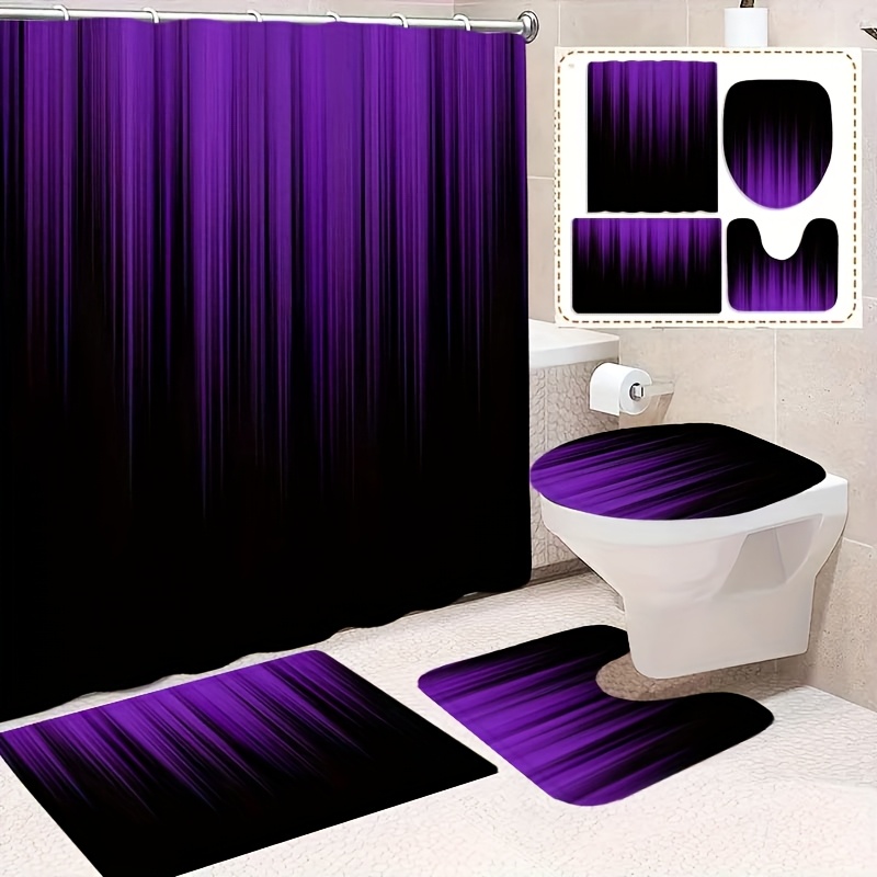 TEMU 4pcs Of Exquisite, High-quality, Elegant Complete Set Of Bathroom Mats, U-shaped Carpets, Toilet Pads, High-quality Shower Curtains With 12