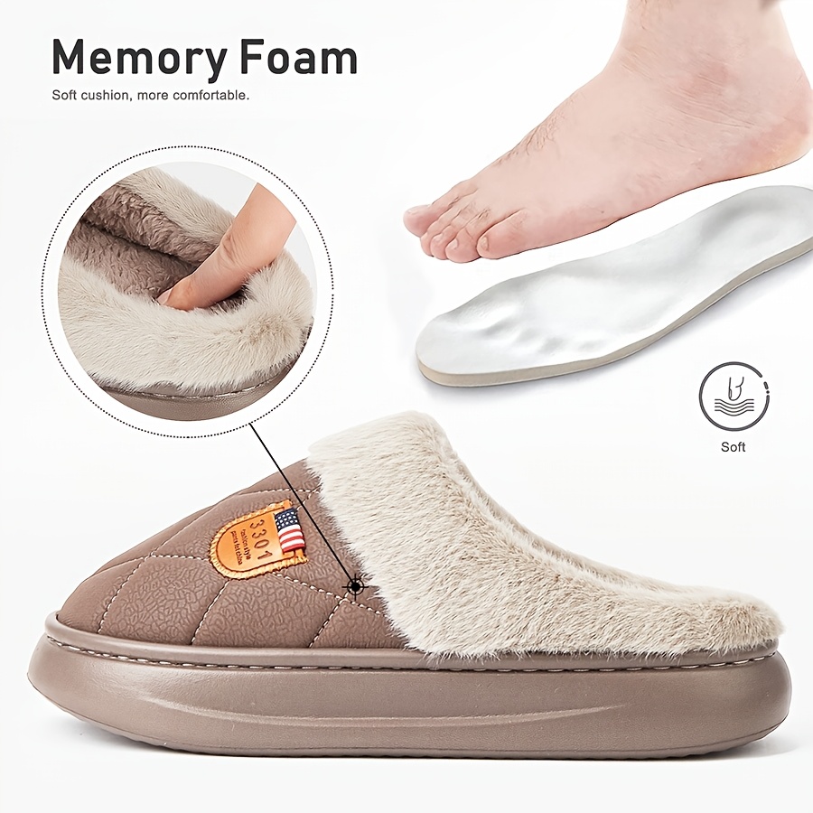 Men’s DBFL Faux Fur Memory Foam Slippers – Soft Warm Slip-On House Shoes