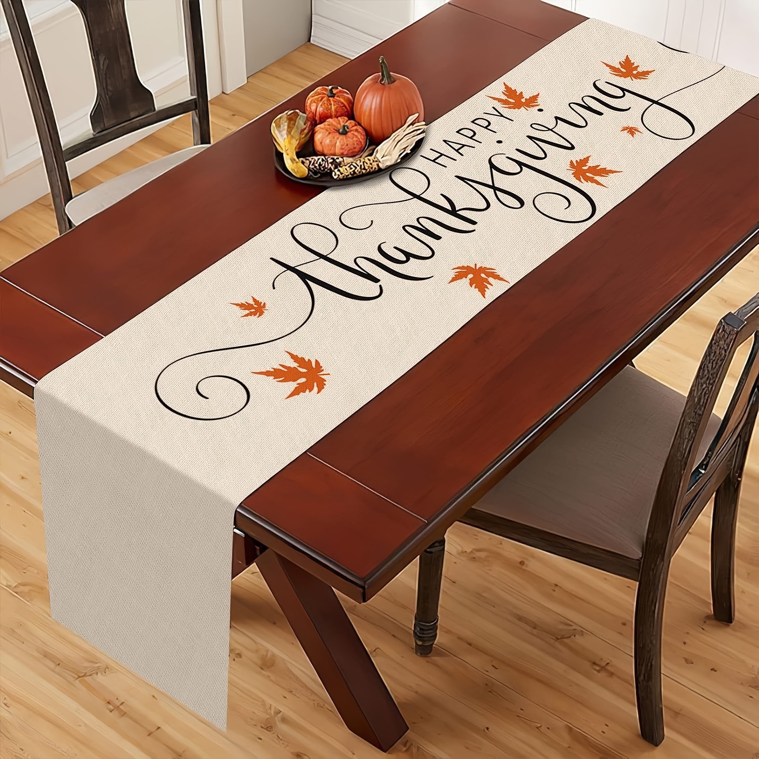 TEMU 1pc Thanksgiving Polyester Tablecloth - Linen Rectangular Maple Leaf Design, Farmhouse Autumn Burlap Look Thanksgiving Table Decor, Rustic