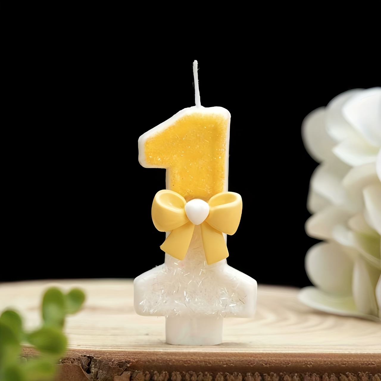Image of New Yellow Bow Birthday Cake Topper Number Candle