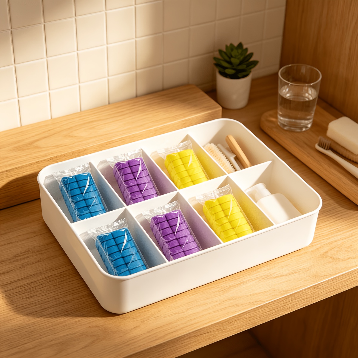 TEMU Ensemble de 46 têtes de brosse de toilette ménagère de grande capacité, tête de brosse à fleur ronde , jaune et violet, emballage scellé
