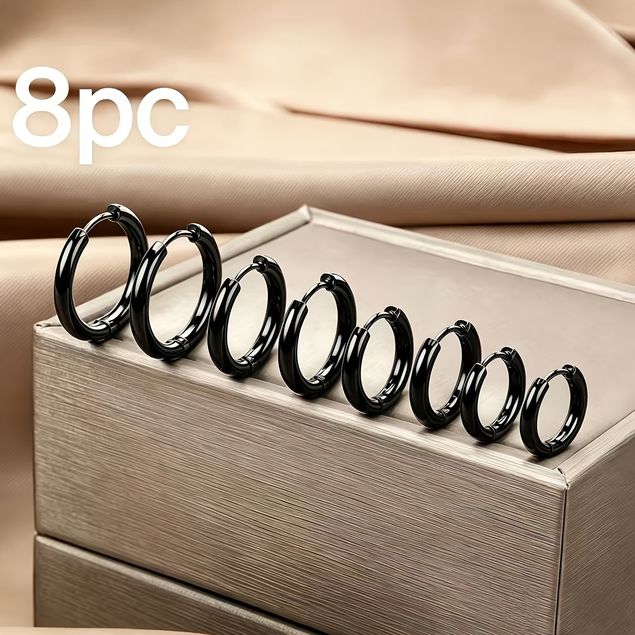 TEMU Juego de 8 pendientes de aro lisos minimalistas de acero inoxidable 304 de calidad, joyería minimalista versátil para mujer, fácil para fiestas