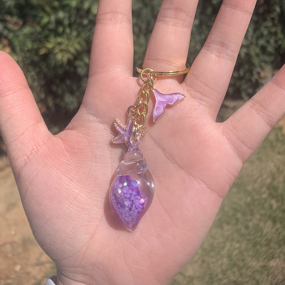 [2d Flat] [2d Flat] Beach Keychain With Conch Pendant, Starfish Shell Key Holder, Acrylic -the-dark Pendant, Vacation Leisure Additions, Decorative Items, Travel Souvenirs