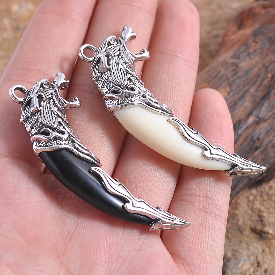 E-shop 2 Stück Kreative Einzigartige Wolfzahn-Anhänger, DIY Schlüsselanhänger Halskette Schmuck Accessoires zum Kombinieren
