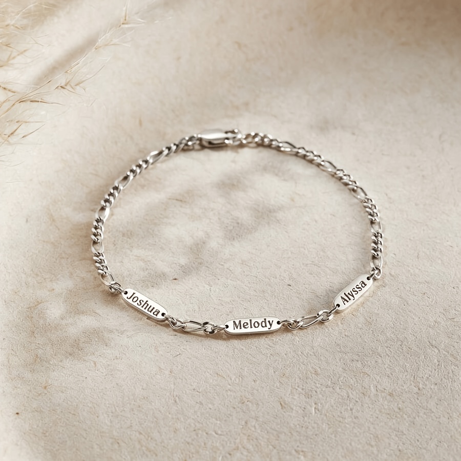 TEMU 1 Customizable Engraved Mom Bracelet, Multi-name Bracelet, Customizable With 1-5 Names, Mother's Day Gift, Family Bracelet, Personalized Mom