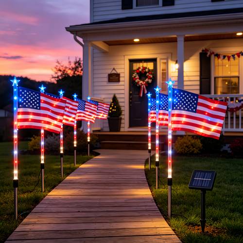 lighted holiday displays 8 pack solar american flag lights outdoor solar flag lights 2 garden stake lights for yard pathway 250th anniversary red white and blue