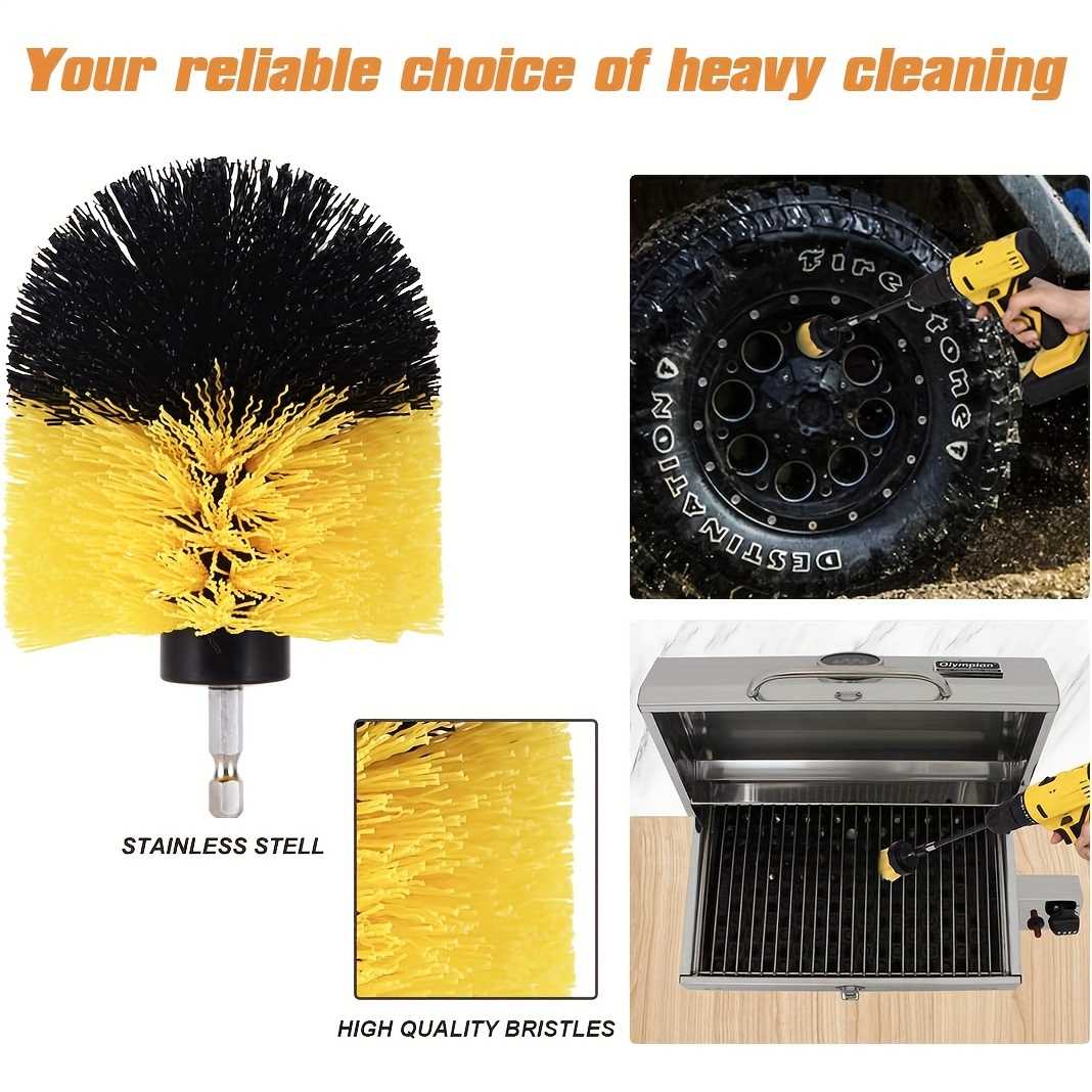 9pcs drill brush attachment set versatile electric cleaning kit with extension for bathroom kitchen   grout bathtubs showers tiles cars durable plastic yellow Product details 3