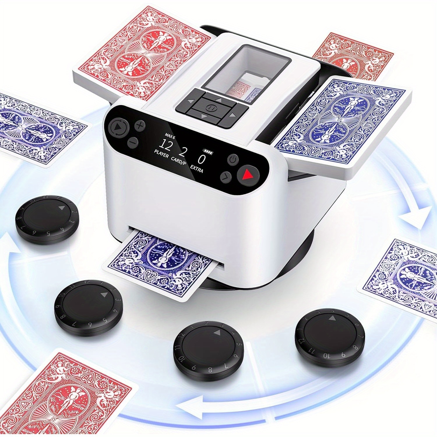 Automatic Card Shuffler and Dealer 2-in-1, 2 Deck 360 Rotating Dealing  Machine for 12 Players, 4 Drawing Remotes, Rechargeable Playing Card  Shuffler Machine for Poker *