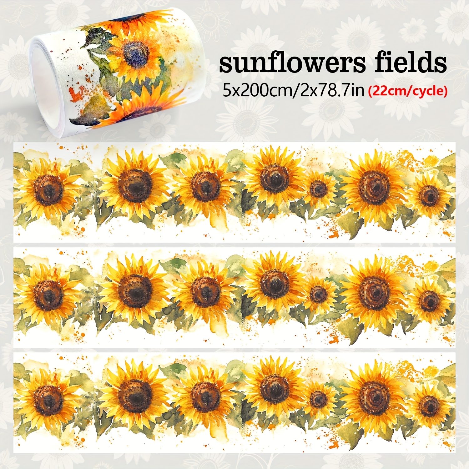 E-shop 2m Sonnenblumen Vinyl Washi Tape - DIY Scrapbooking, Journaling, Planer, Handyhüllen & Wasserflaschen-Aufkleber, Kompatibel für Anime Kreatives