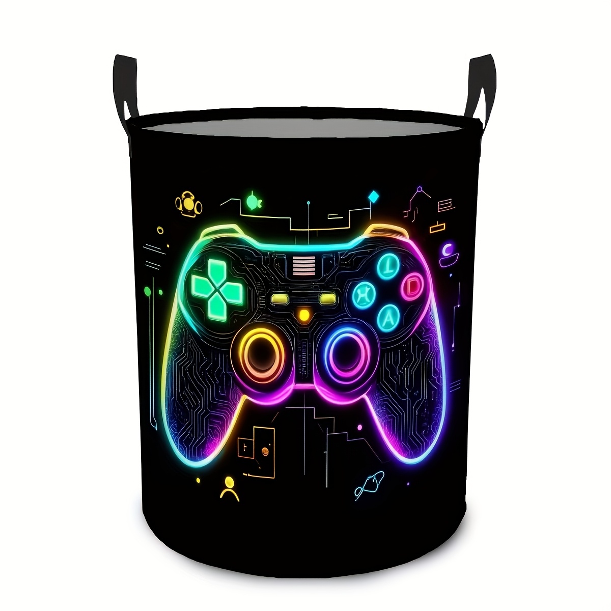 E-shop Neon Game Basket - Zusammenklappbarer Wäschekorb, platzsparendes Design, für Gamer, Studentenwohnheim, Wohnzimmer - Robuste Aufbewahrungsbox