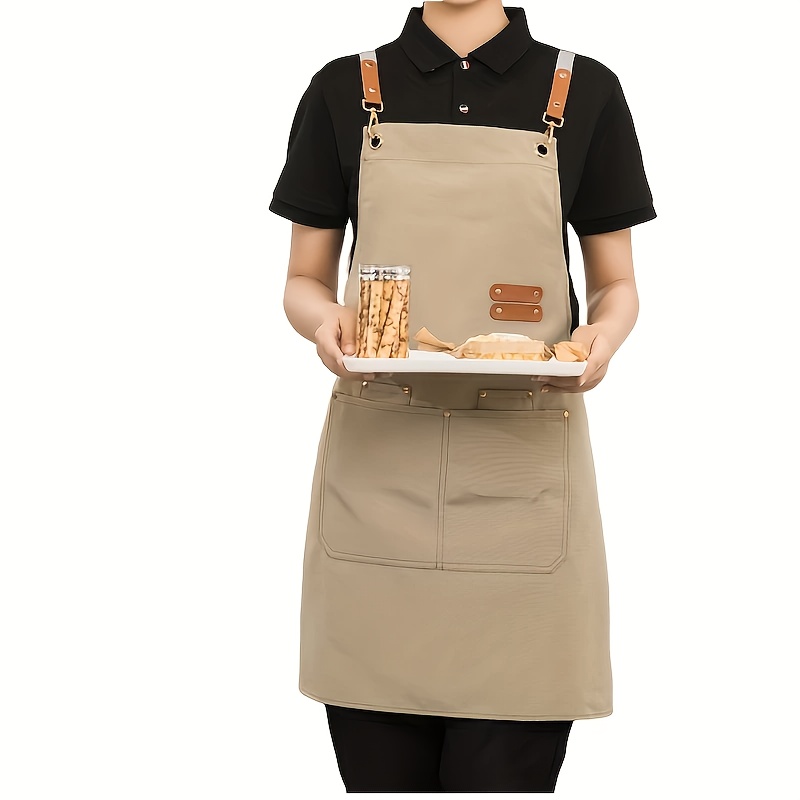 TEMU 포켓이 있는 캔버스 식사용 아프론, 커피 바, 레스토랑, 밀크 티 SHOP, 꽃 가게, 커피 , 여성 허리 바지에 매우 적합합니다.