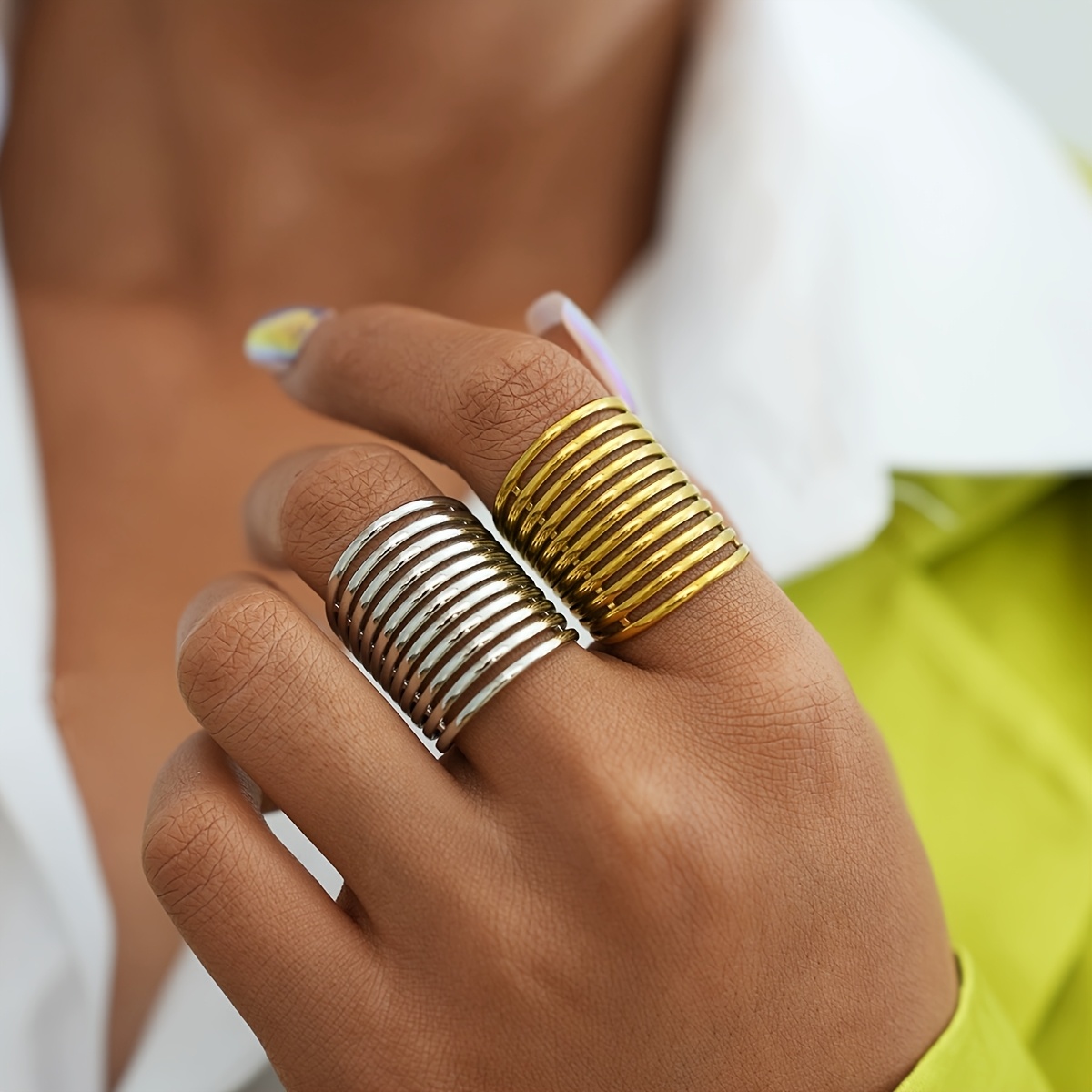 Women's Multi-Layered Geometric Design Adjustable Ring