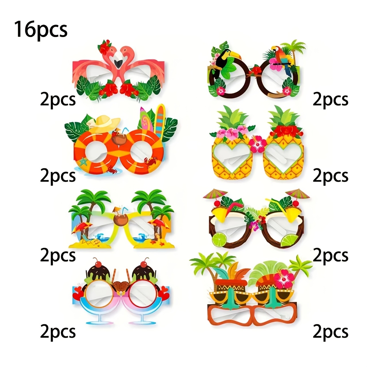 Image of 16pcs Luau Party Eyeglasses Bulk Party Paper Glasses Favors Hawaiian Party Eyewear Tropical Party Photo Props Fancy Dress Accessory Summer Party Supplies