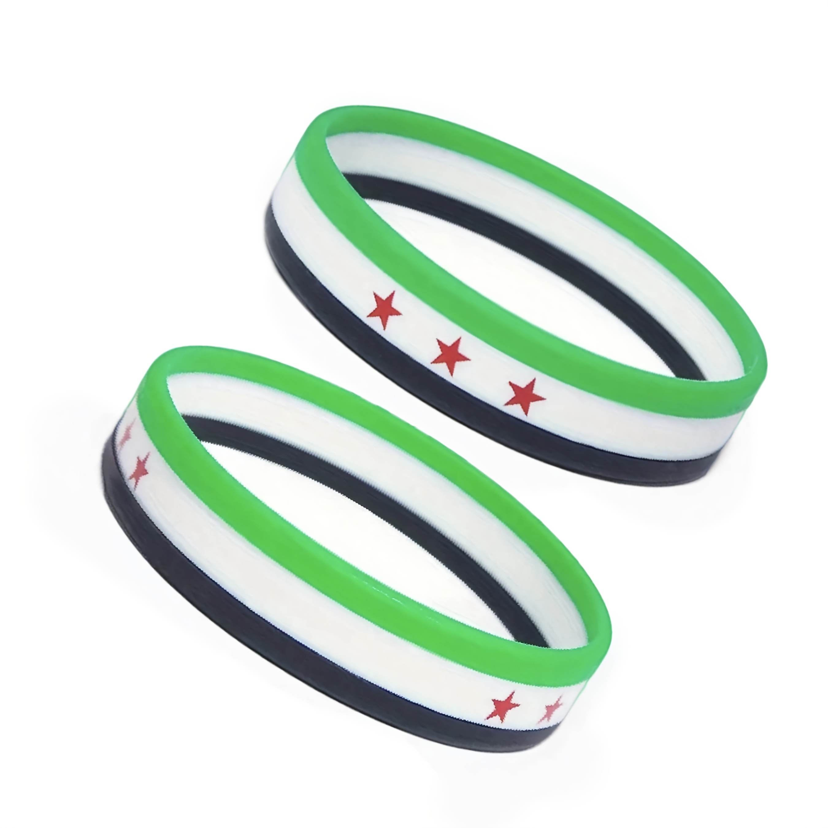 

2-pack Men' Silicone Wristbands, Green, White, And Black Striped, Stretch Bracelets, No Pendant, Silica Gel Material, Accessory For All