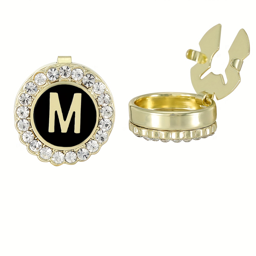 TEMU Un di bottoni per camicia eleganti e versatili con le 26 lettere maiuscole, realizzati in con design a d'olio e strass incastonati, come regalo