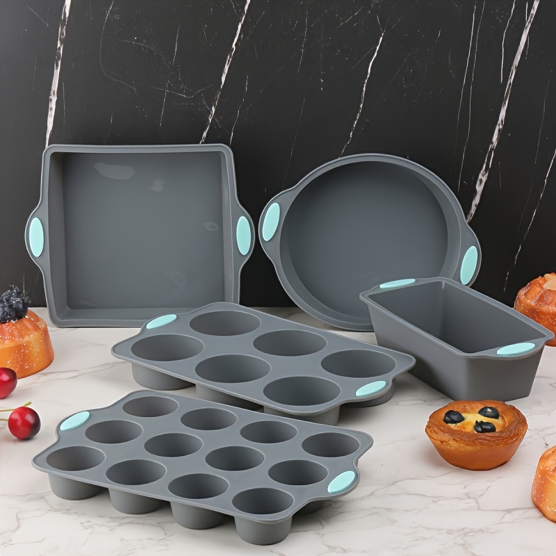 9pcs silicone baking set heat resistant non   molds suitable for   cakes bread cupcakes scones rectangular wavy pans dishwasher safe baking tools Product details 3