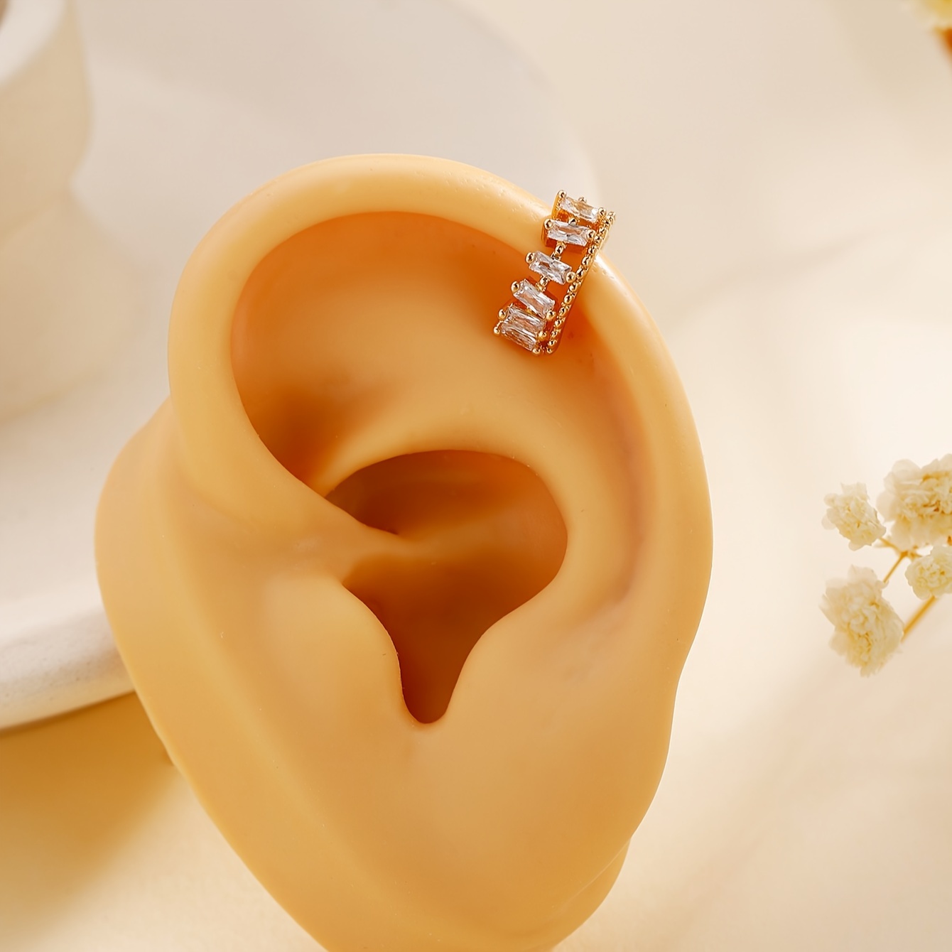 14K Gold Plated CZ Drop Earrings Hypoallergenic Ear Cuffs