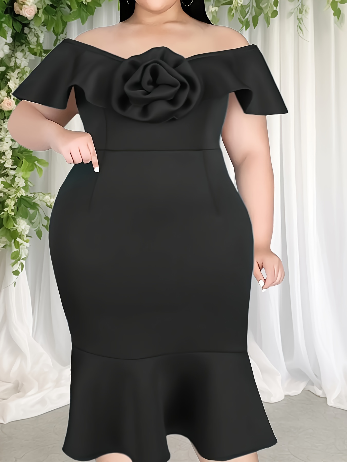 green emerald velvet dress PourVous Wedding Reception Party Dress Off-Shoulder Style I-Line Back Elastic Sheer See-Through Three-Quarter Sleeve & Long Plus Size Reunion Coming-o main image 0