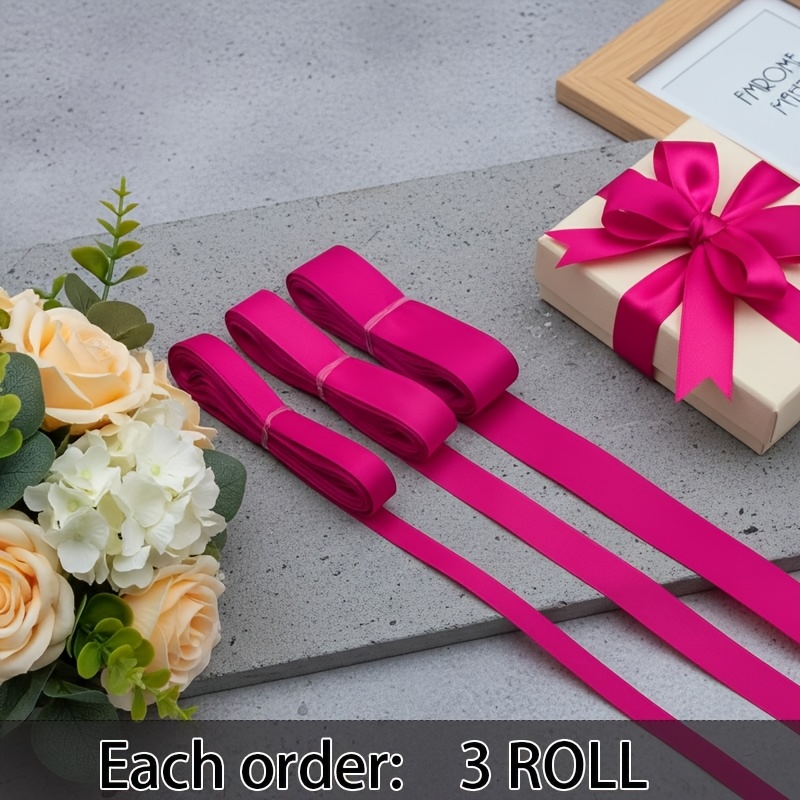 TEMU 15 Yards 1 Pouce/5/8 Pouce/3/8 Pouce Ruban Nœud Fuchsia Vif Printemps Pâques Satin Polyester Lisse pour Décoration de Fête Emballage de Bouquet