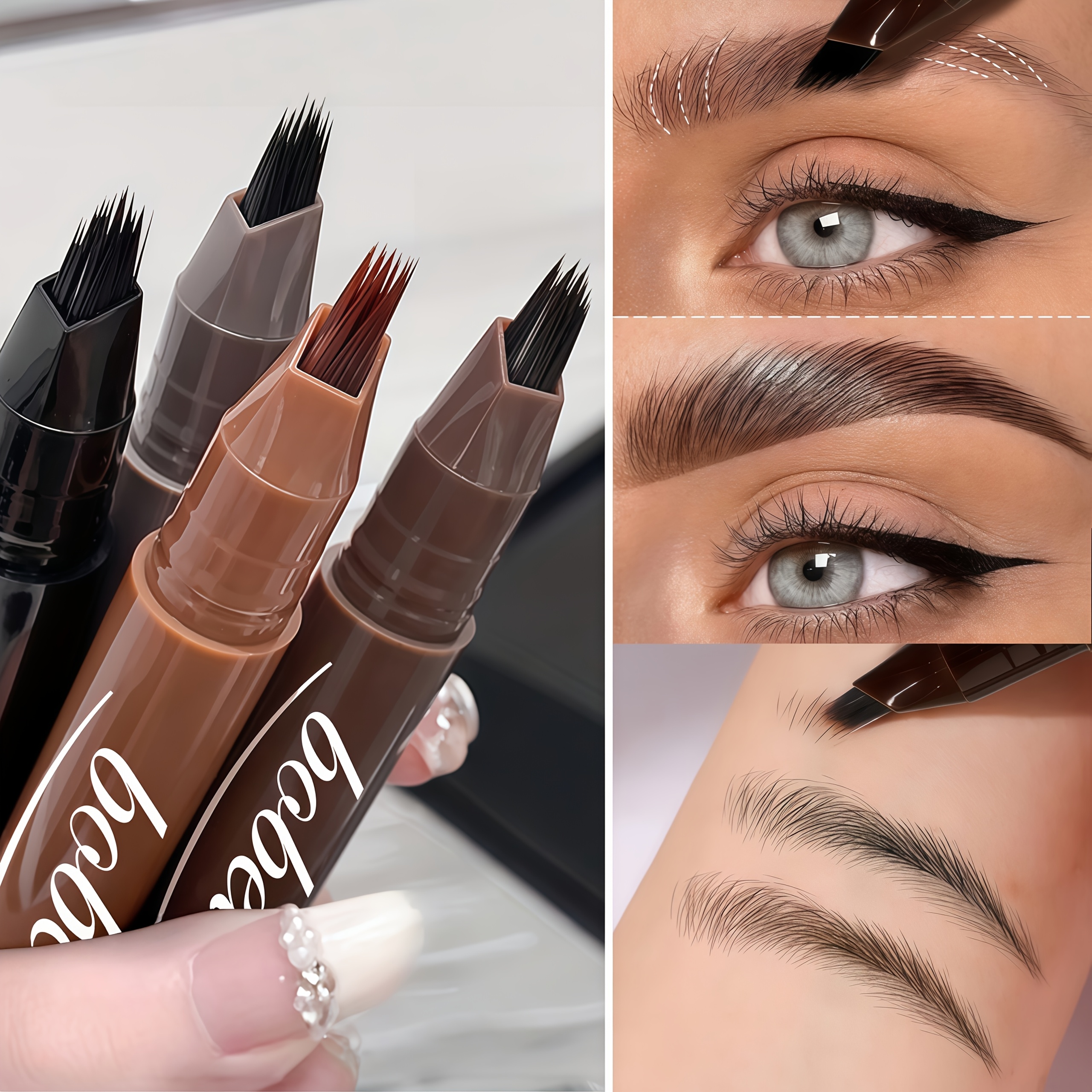 Dubbeleffekt Fuktgivande & Glansförstärkande Flergrenad Ögonbrynspenna - 24-timmars Vattentät Ögonbrynspenna med 3D Fluffig Borsthuvud, Dubbelfunktion för Snabb Krullning och Fyllning, Flerborstad Borstdesign för att Skapa Tydliga, Realistiska Ögonbrynsformer + Exakt Fyllning av Brynlinje, Lämplig