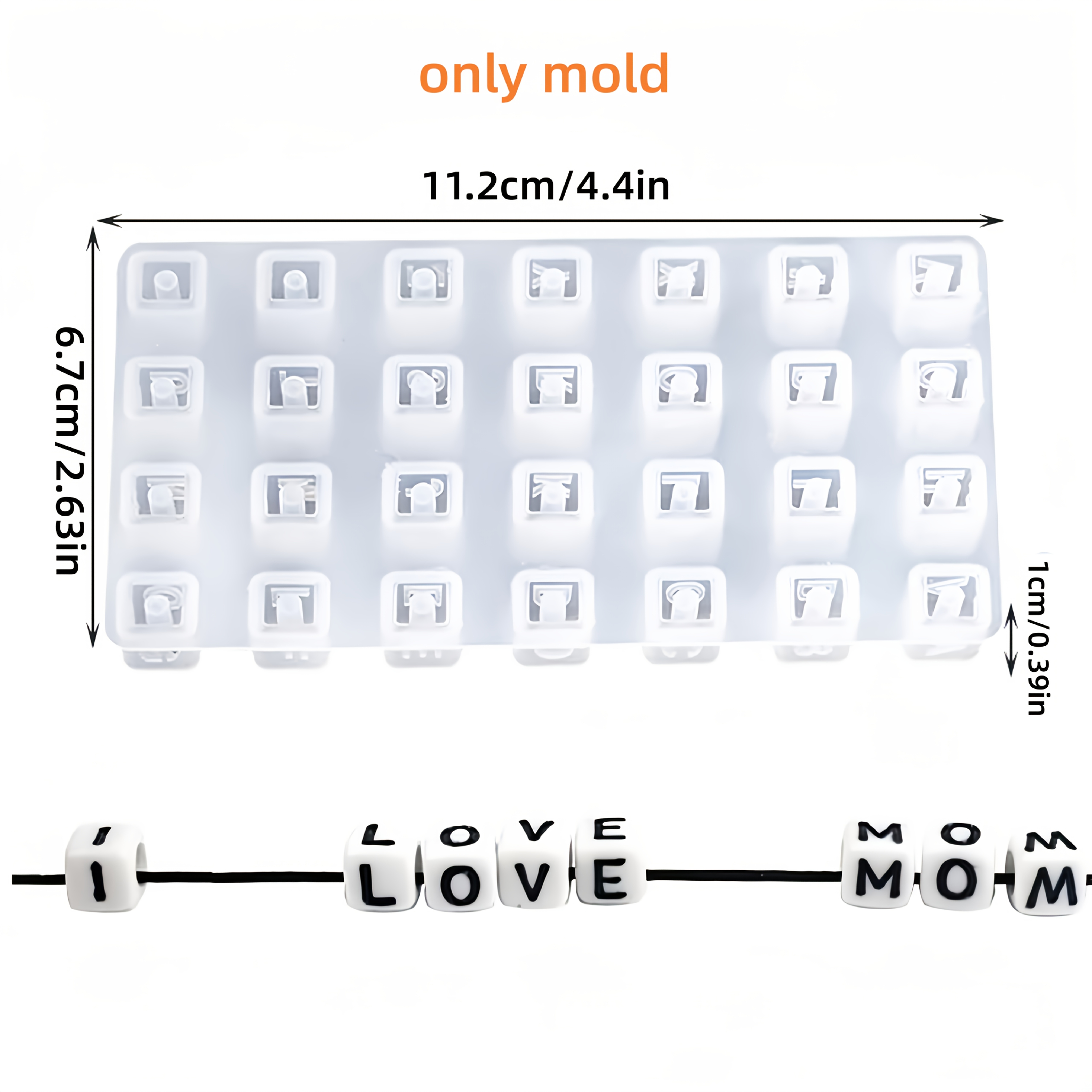 TEMU 1pc Resin Beads Molds With Hole Letter Silicone Mold Alphabet Resin Casting Molds For Craft Jewelry Bracelet Necklace Earring Pendant (beads