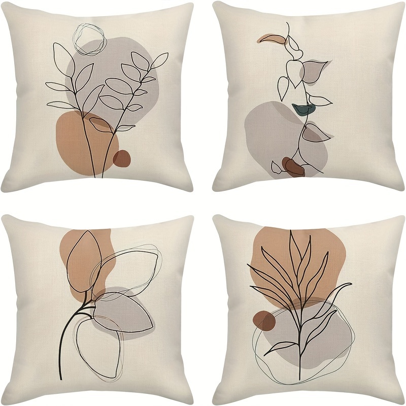 

4pcs, Boho Abstract Plant Olive Leaves Decorative Throw Pillow Covers Bohemian Geometry Line Pillowcase Decoration, Minimalist Modern Art Aesthetic Cushion Case Home Decor 18inchx18inch