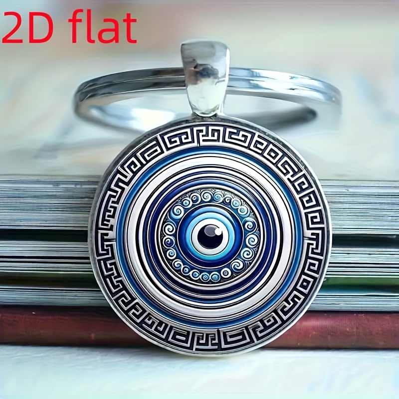 2d Flatretro Blue Evil Eye Keychain - Alloy, Fashionable Round Design For Men - Perfect Housewarming Or Friendship Gift, 2d Flat