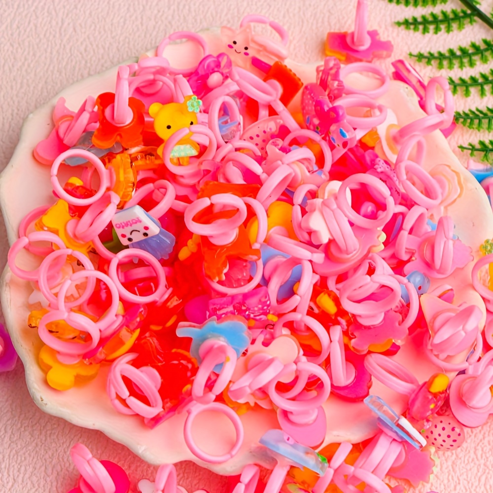 10pcs Random Cute Cartoon Resin Rings Set, Adjustable Stackable Statement Rings