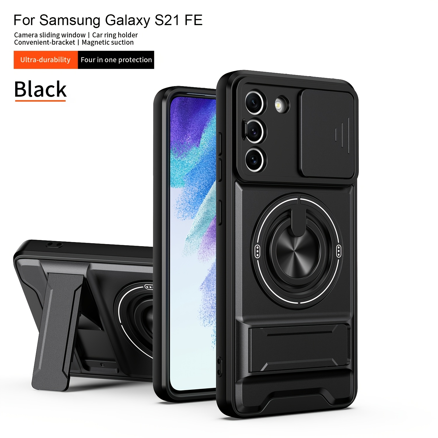 TEMU Phone Case - New Multifunctional Anti-drop Magnetic Phone Case, Compatible With For Galaxy S21 Fe, S21 Ultra, Dual (360-degree Rotatable Ring