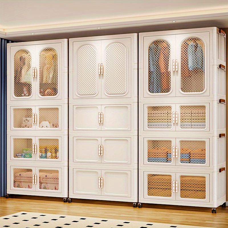 

Multifunctional Closet Organizer With Lid Plastic Storage Bins, Closet Organizers And Storage Cabinets, Collapsible Clothes Storage Cabinet, Magnetic Lock Design, Cream Color