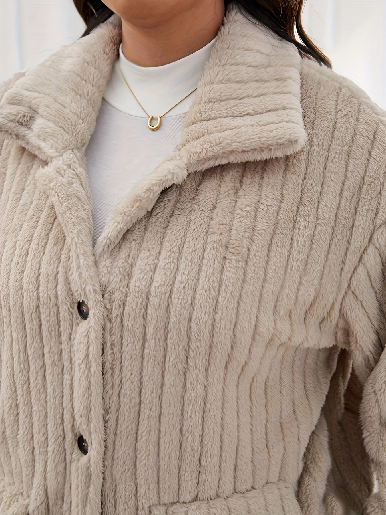 women's plus size teddy coat casual polyester striped Temu Ireland