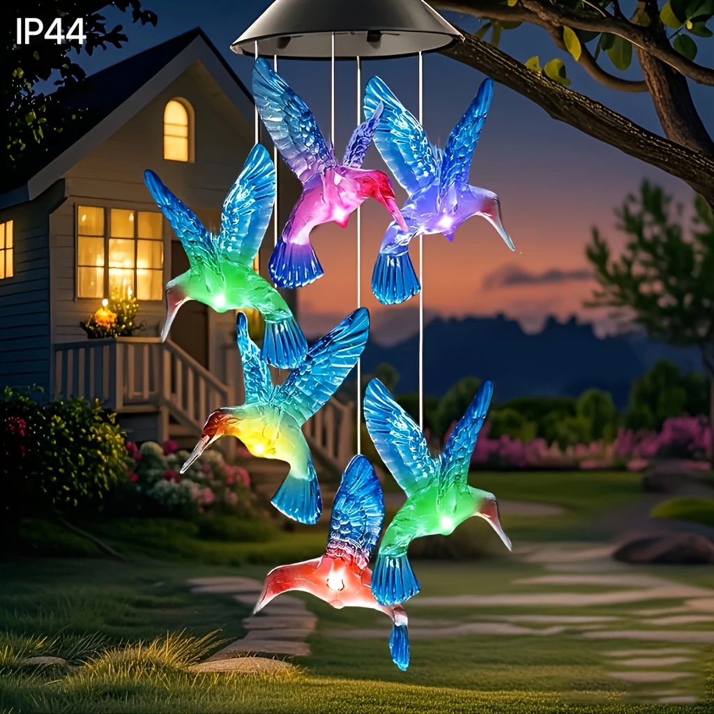 solar wind chime hummingbird pendant light with color changing led outdoor solar garden decorative lantern for patio porch and courtyard perfect gift for mom wife grandma aunt sister or women