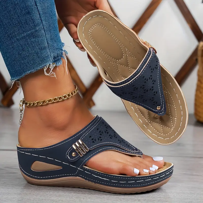 1pc womens light blue wedge sandals heel platform summer shoes with hollow out toe slip on casual fashion footwear Product details 2